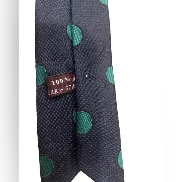 H FROGG Jermyn St. London Silk Tie. Blue w Green Polka Dot 56" x 3.25" - Picture 4 of 4